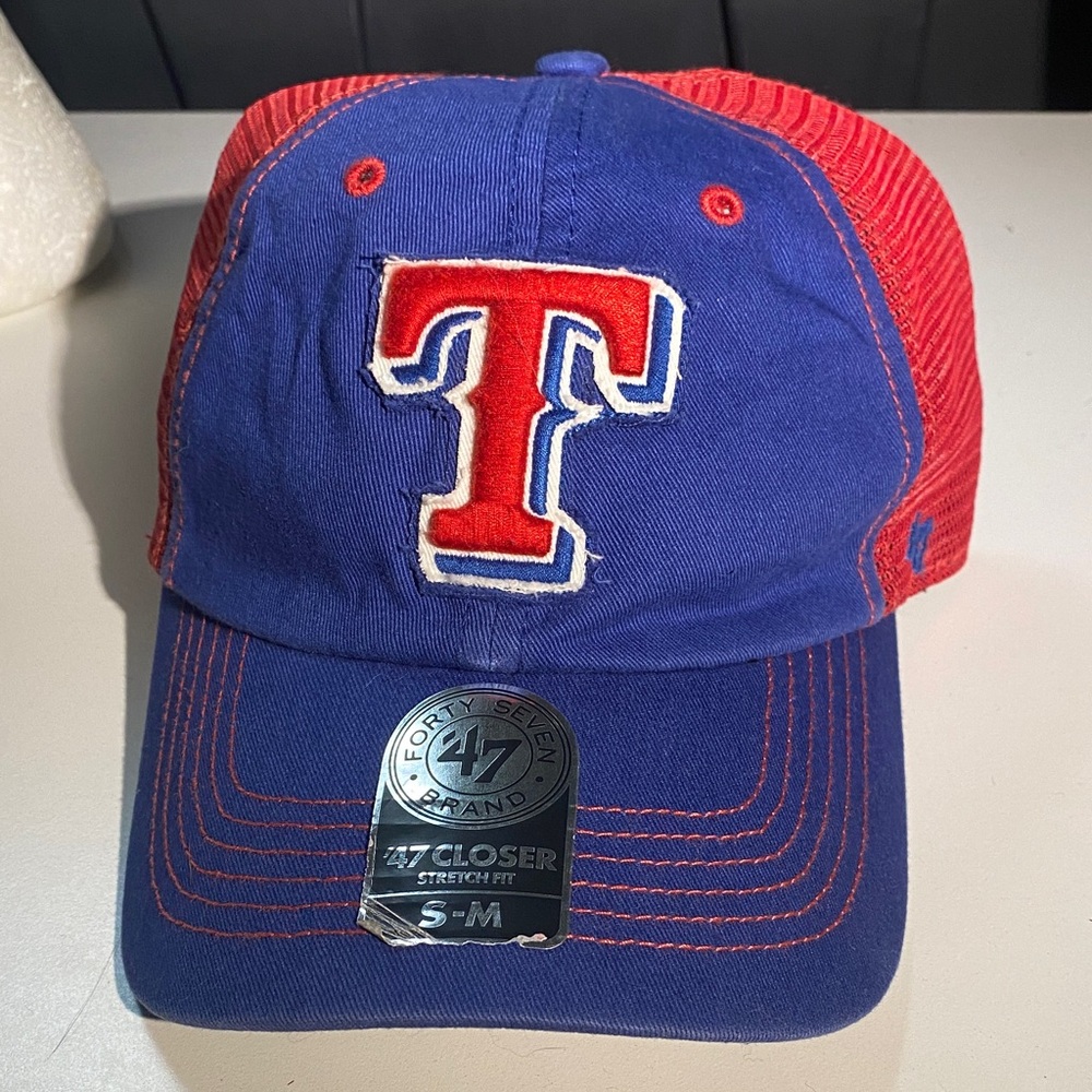 Texas Rangers MLB 47 Brand Blue and Red Mesh Men's Baseball Cap Hat S/M